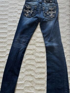 Miss Me Dark Blue Bootcut Jeans with Embellished Back Pockets